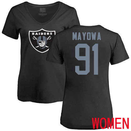 Oakland Raiders Black Women Benson Mayowa Name and Number Logo NFL Football #91 T Shirt